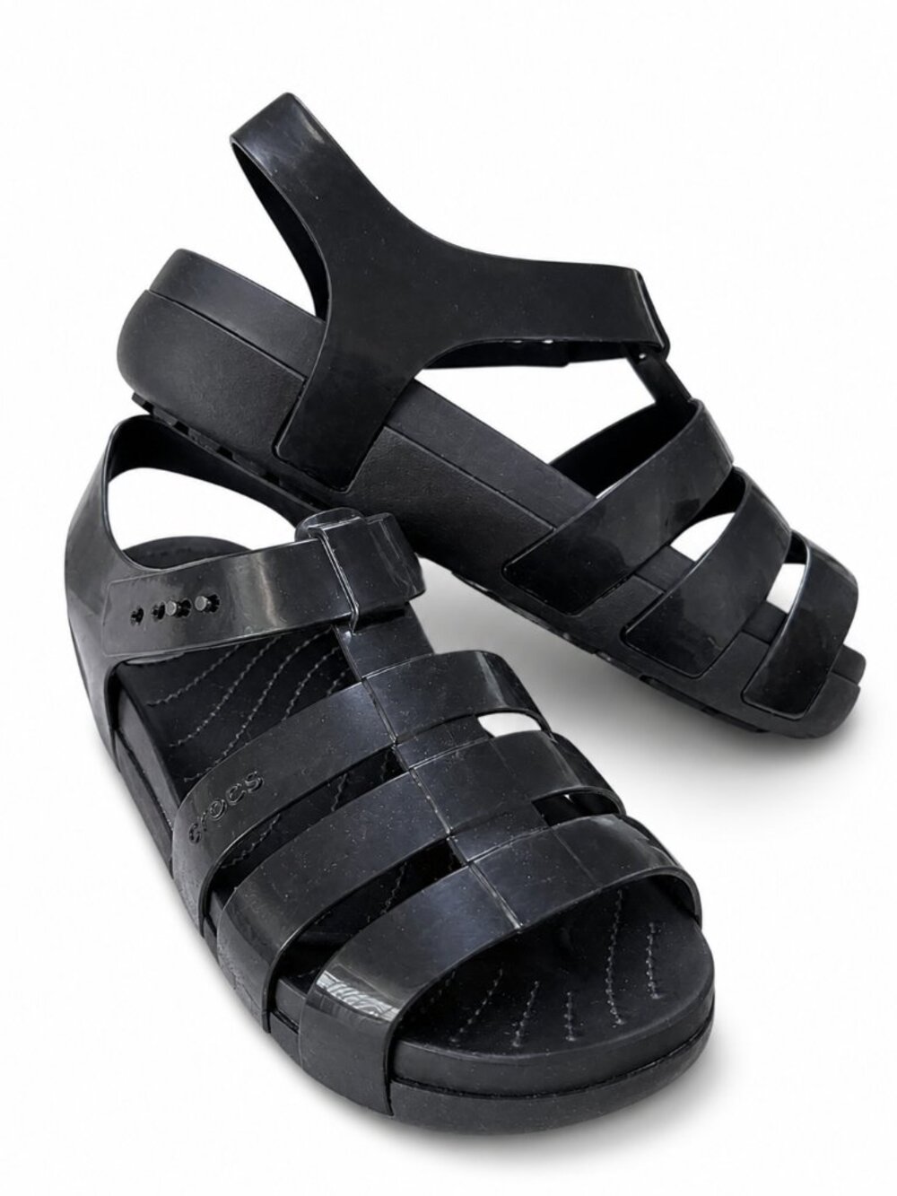 Crocs Splash Glossy Fisherman Sandals Women’s Size 9 Black